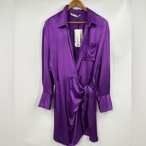 NWT Zara Vibrant Purple Satin Wrap Dress size Large